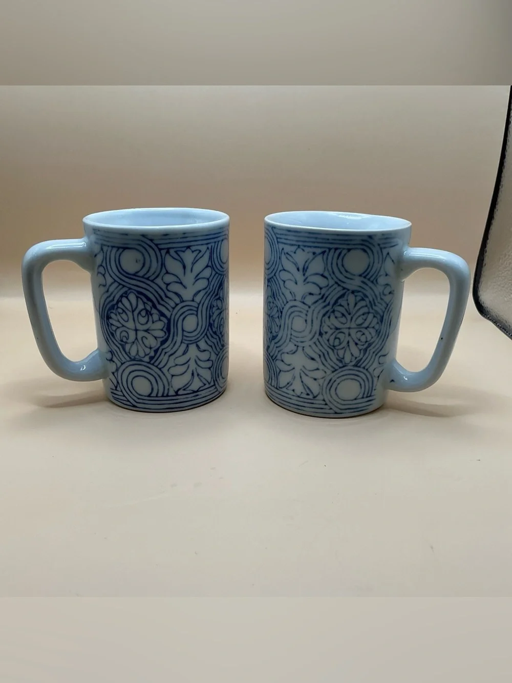 Pier 1 Vintage Blue & White Geometric Mug Set (2)